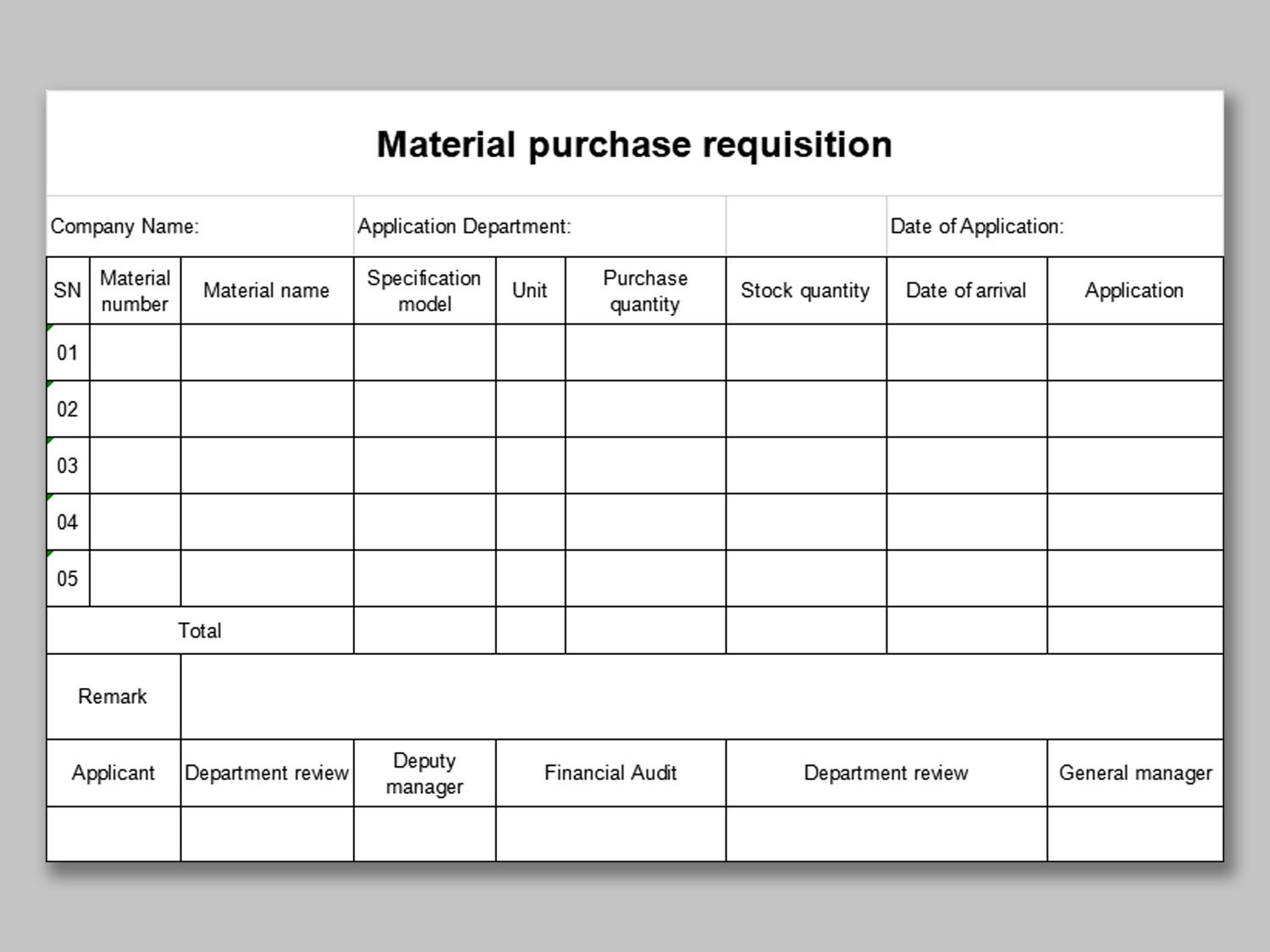 EXCEL Of Material Purchase Requisition xlsx WPS Free Templates EXCEL Of Material Purchase Requisition xlsx WPS Free Templates