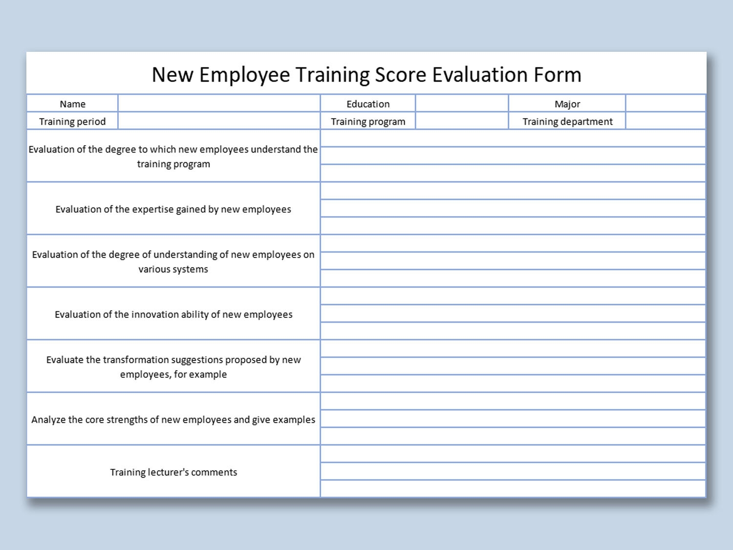 EXCEL Of New Employee Training Score Evaluation Form xls WPS Free Templates