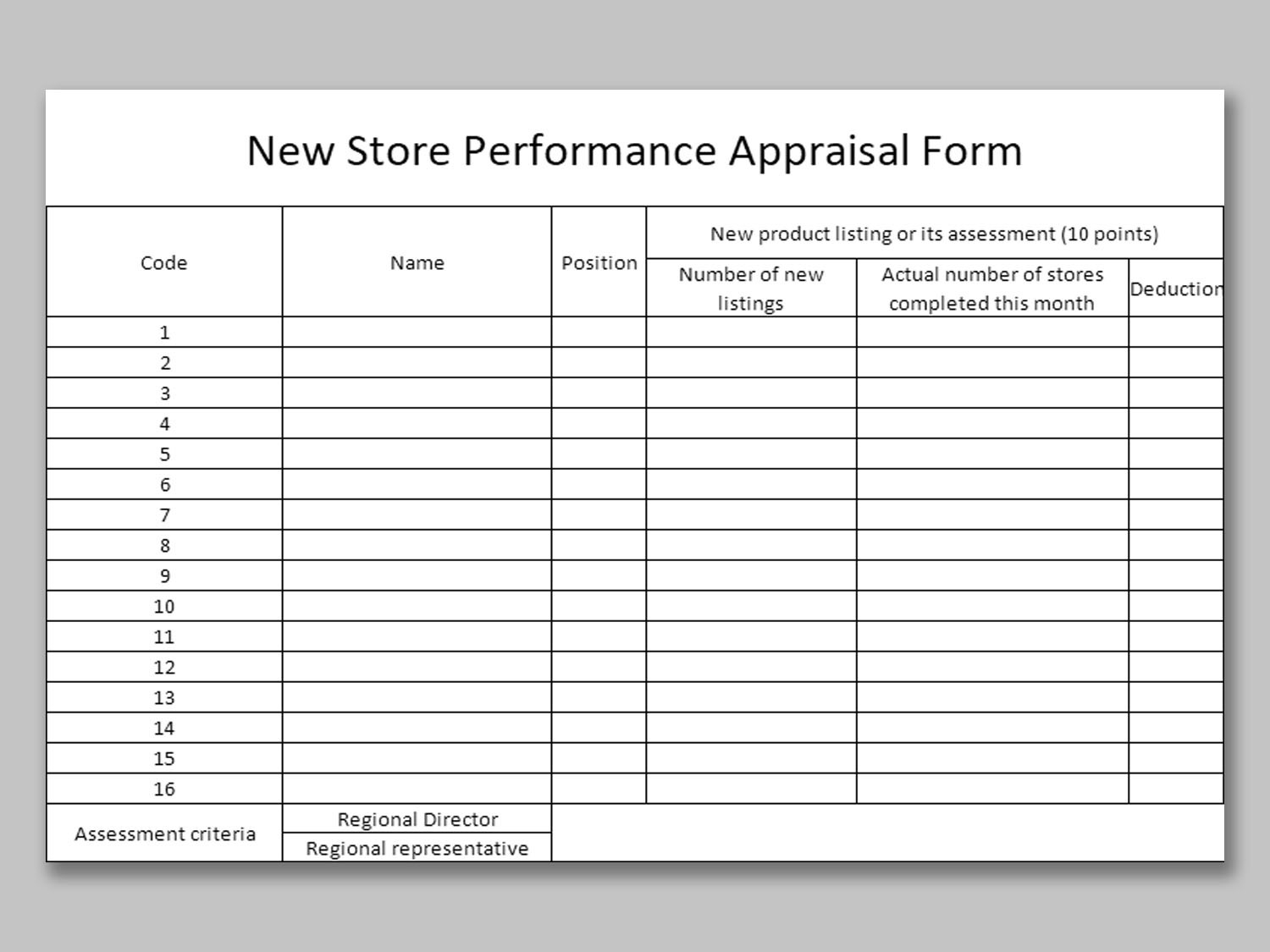 EXCEL Of New Store Performance Appraisal Form xls WPS Free Templates