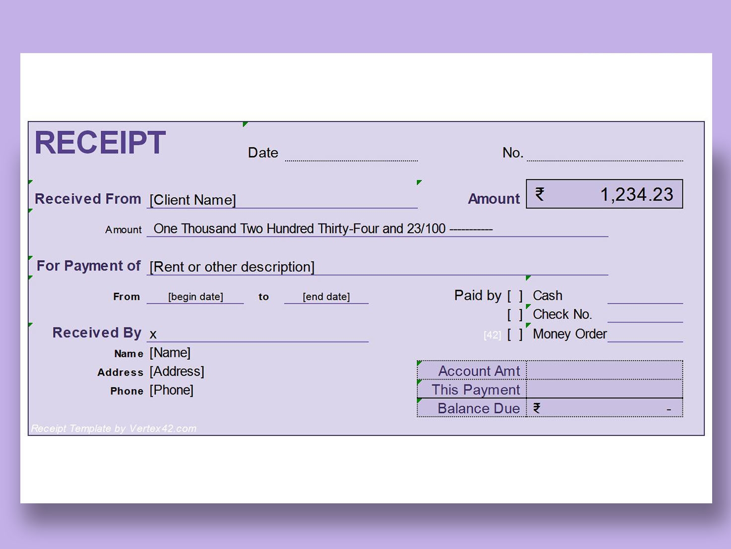 EXCEL Of Simple Cash Receipt Form xlsx WPS Free Templates