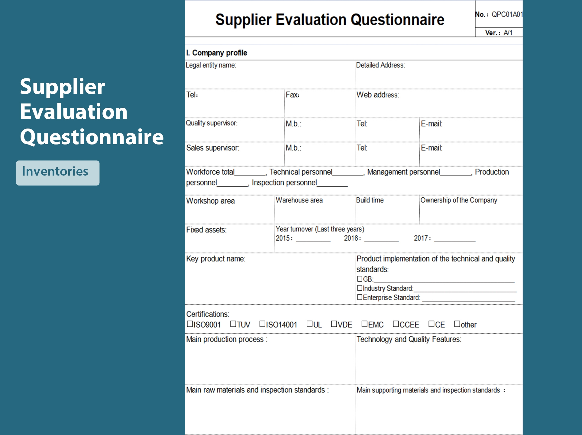 EXCEL Of Supplier Evaluation Questionnaire xls WPS Free Templates