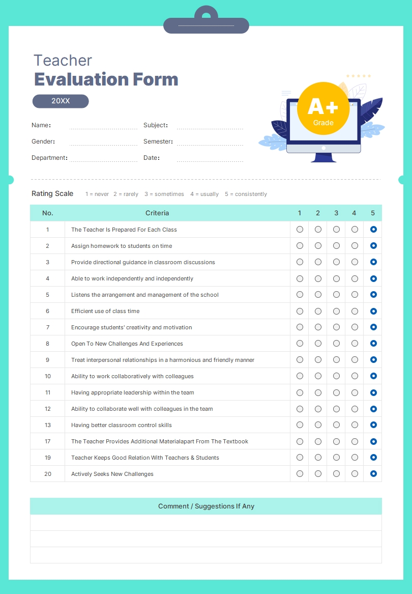 EXCEL Of Teacher Evaluation Form xlsx WPS Free Templates