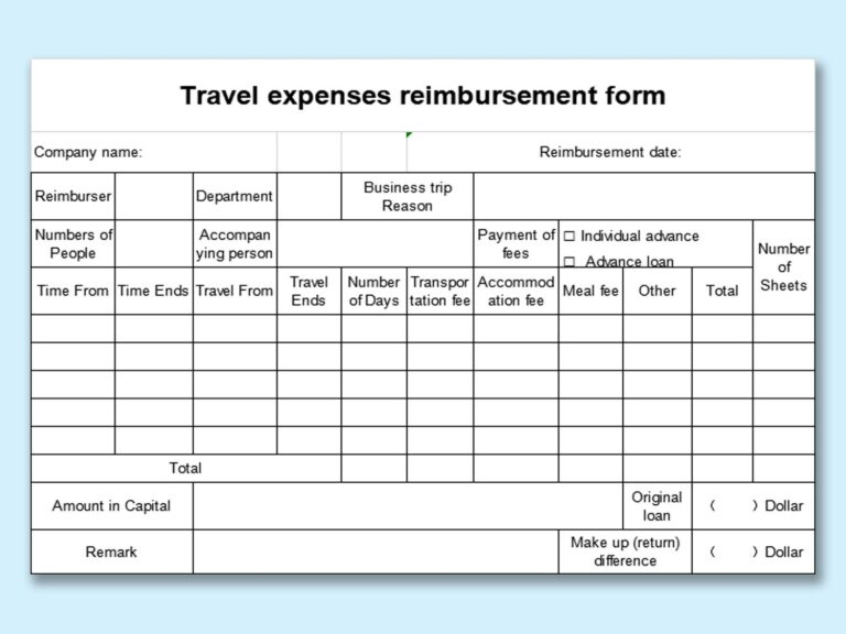 EXCEL Of Travel Expenses Reimbursement Form xlsx WPS Free Templates