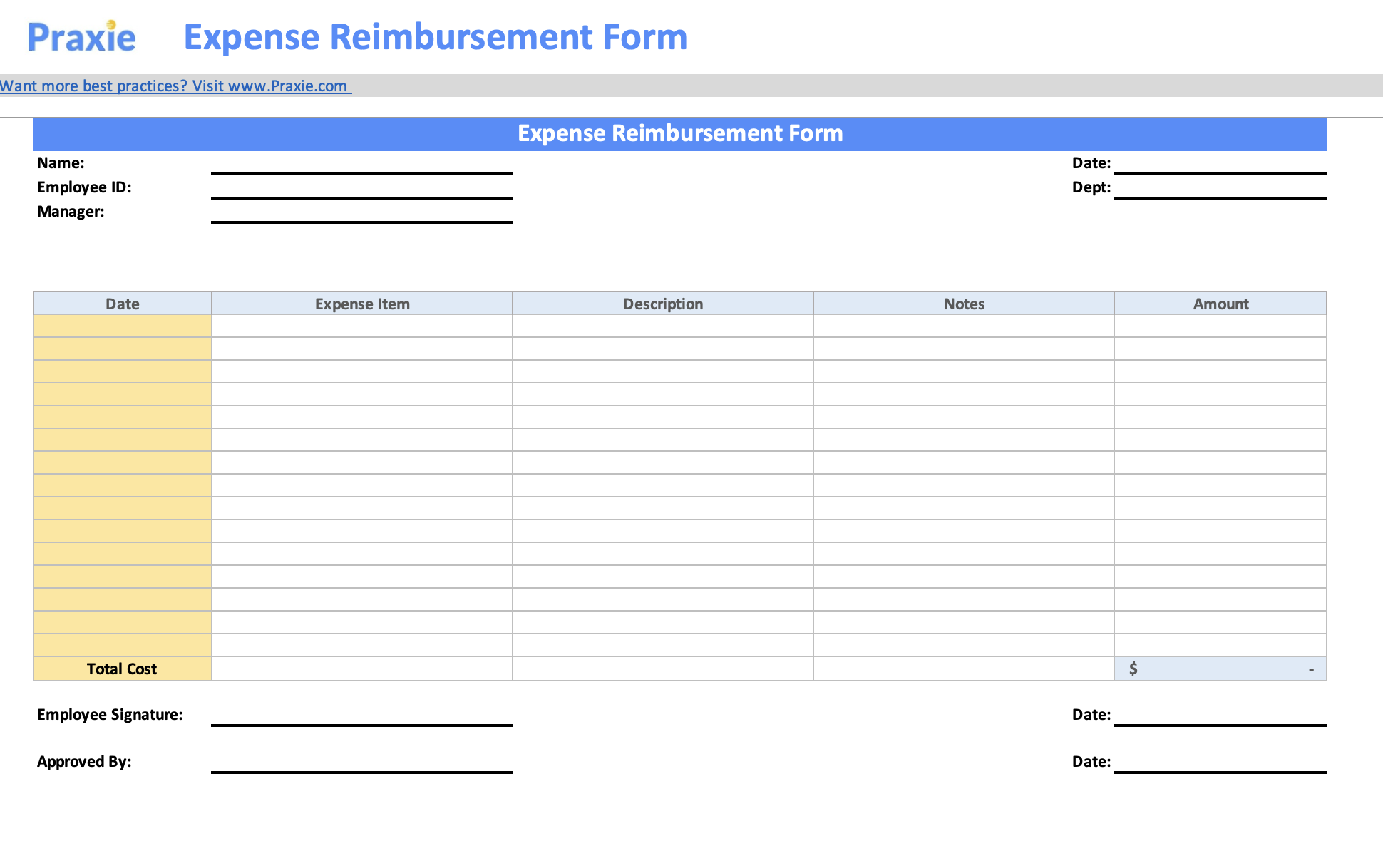 Expense Reimbursement Form Human Resources Software Online Tools