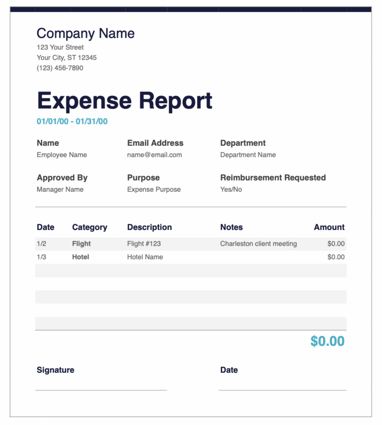 Expense Report Template SimplyWise