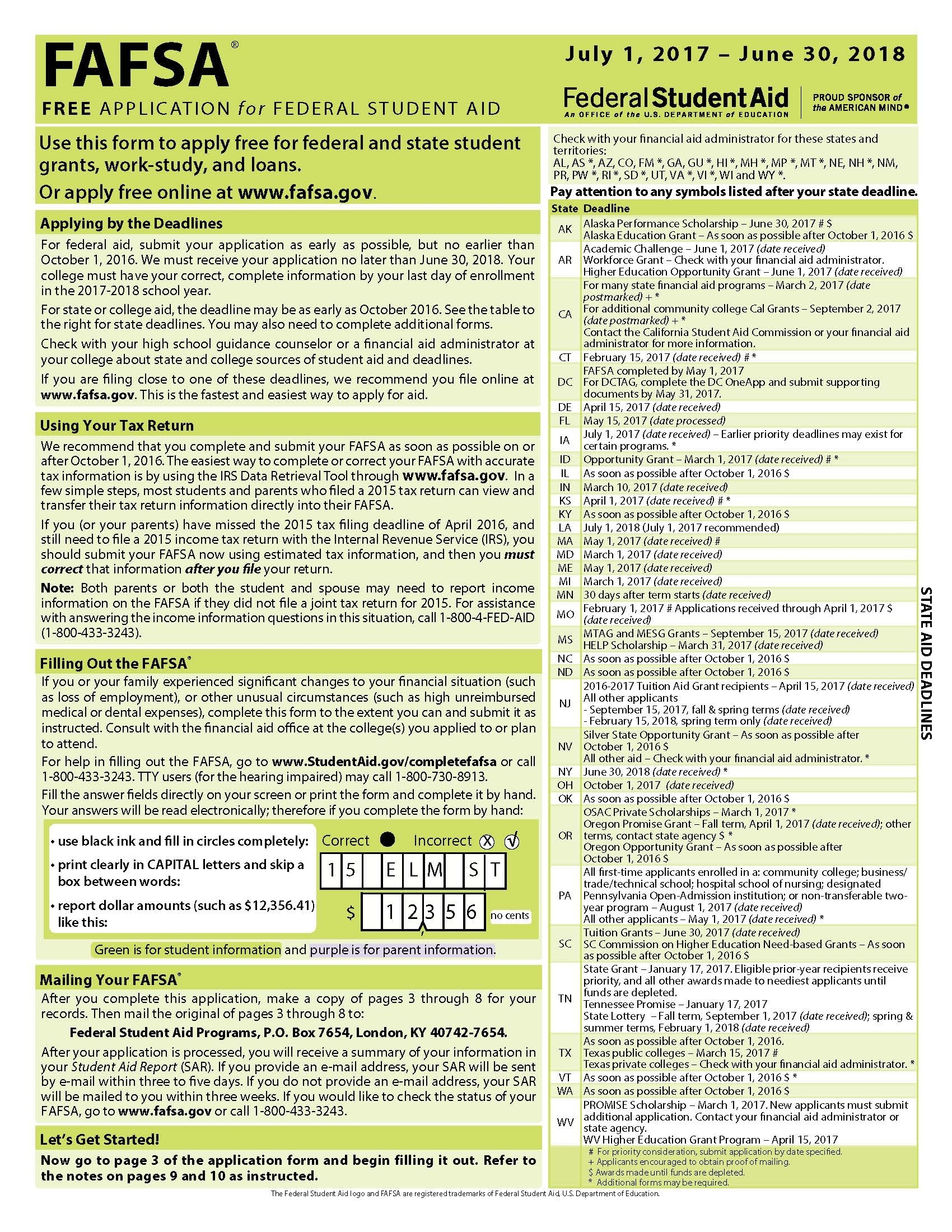 printable fafsa application form