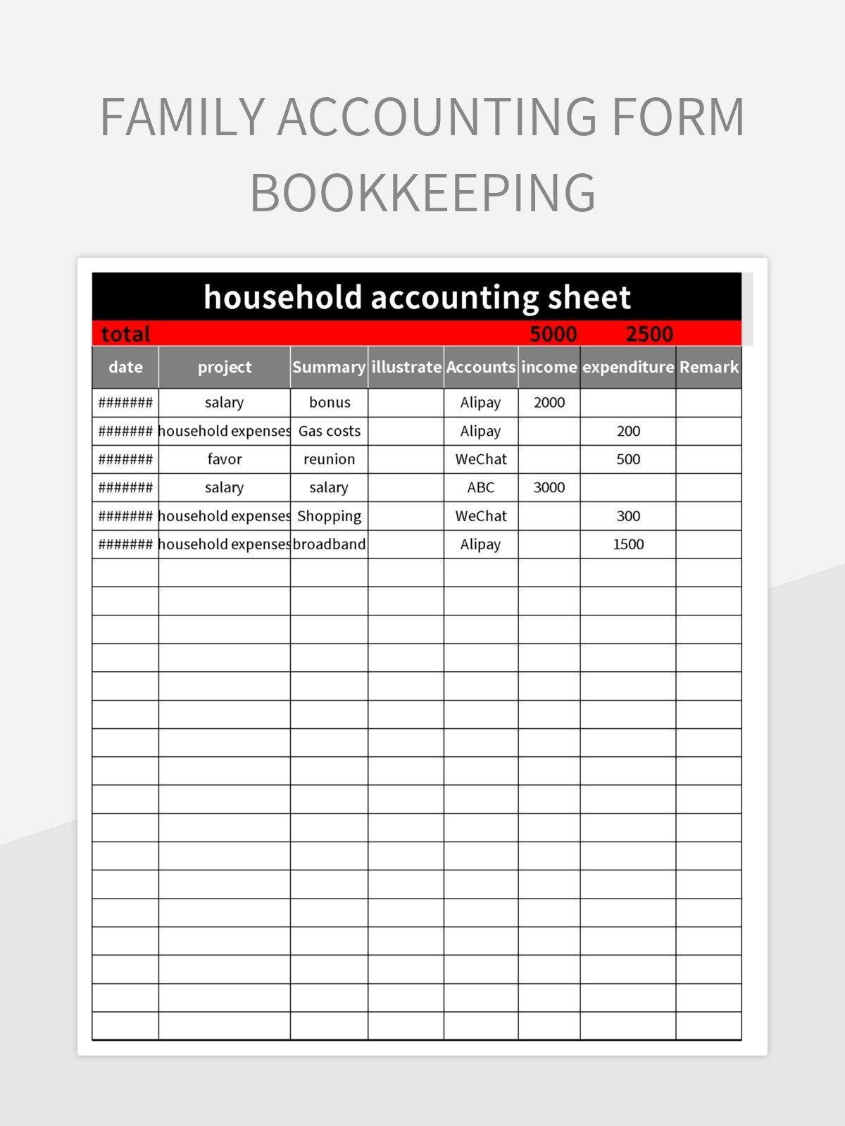 Family Accounting Form Bookkeeping Excel Template And Google Sheets File For Free Download Slidesdocs