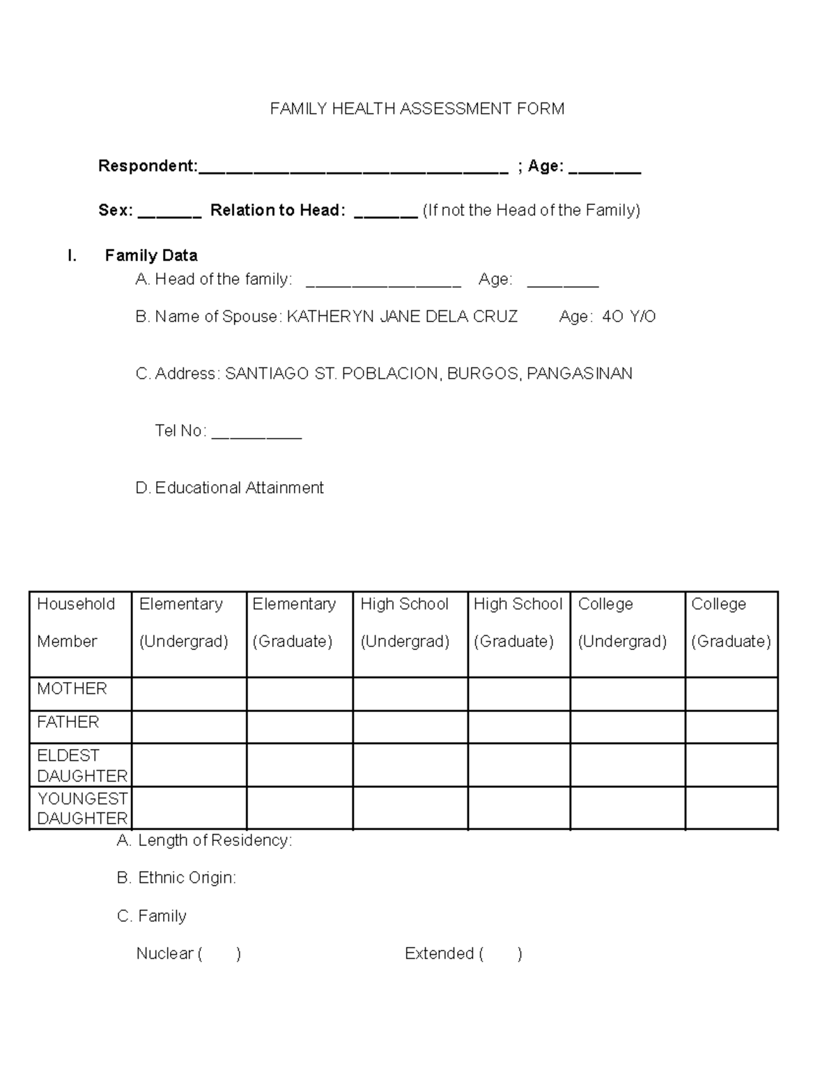 family assessment form