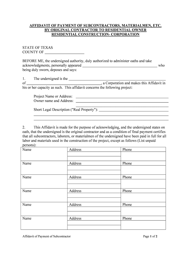 Fill And Sign The Free 9 Contractor Affidavit Form In Sample Example Format
