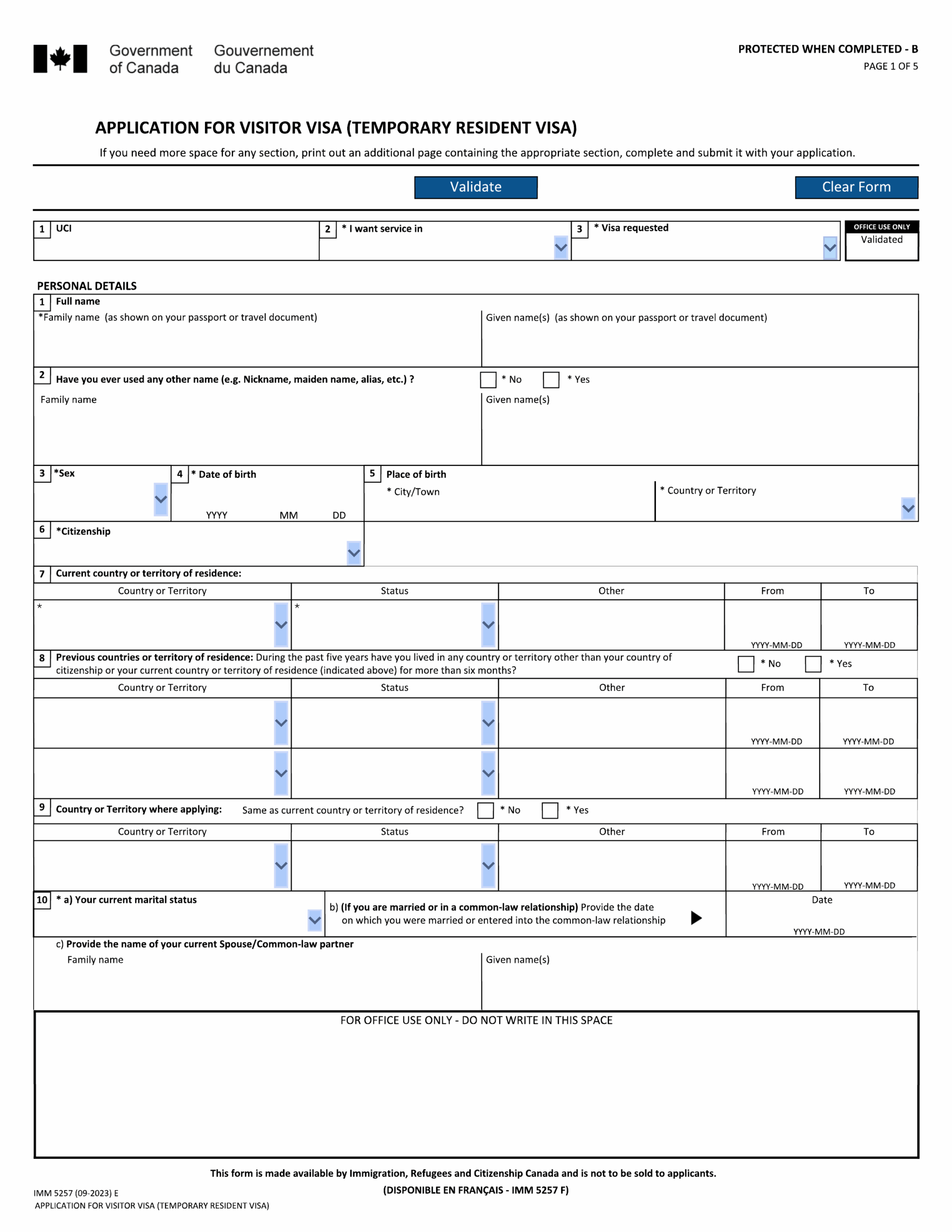 Fill Form IMM 5257 Edit Canadian Immigration Forms 2024 2025