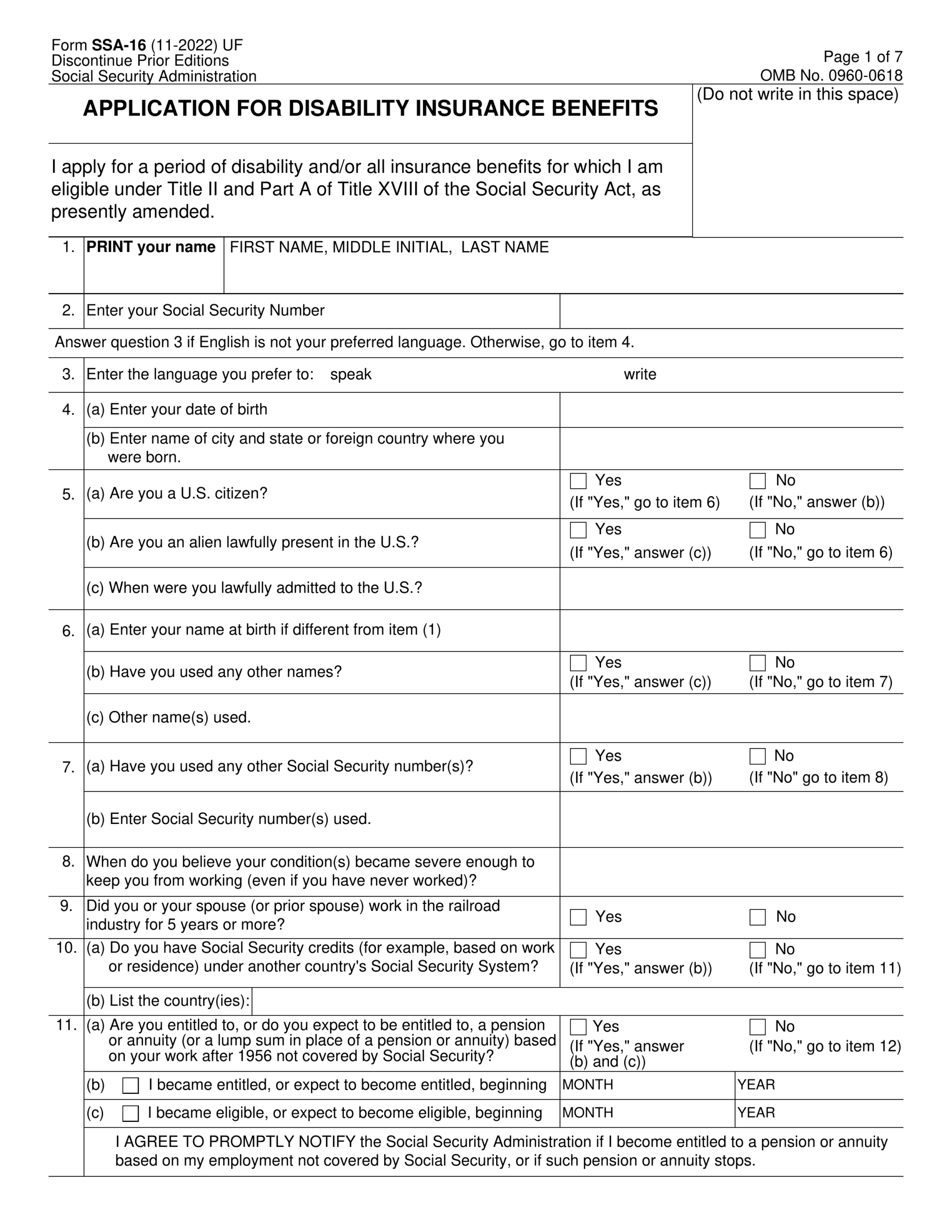 Fill Form SSA 16 2024 2025 Create Edit Forms Online