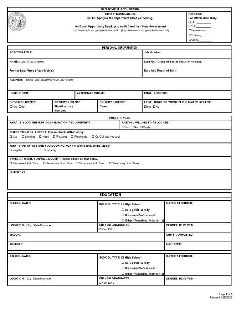 Fillable Employment Application State Of North Carolina Fill Out Sign Online DocHub