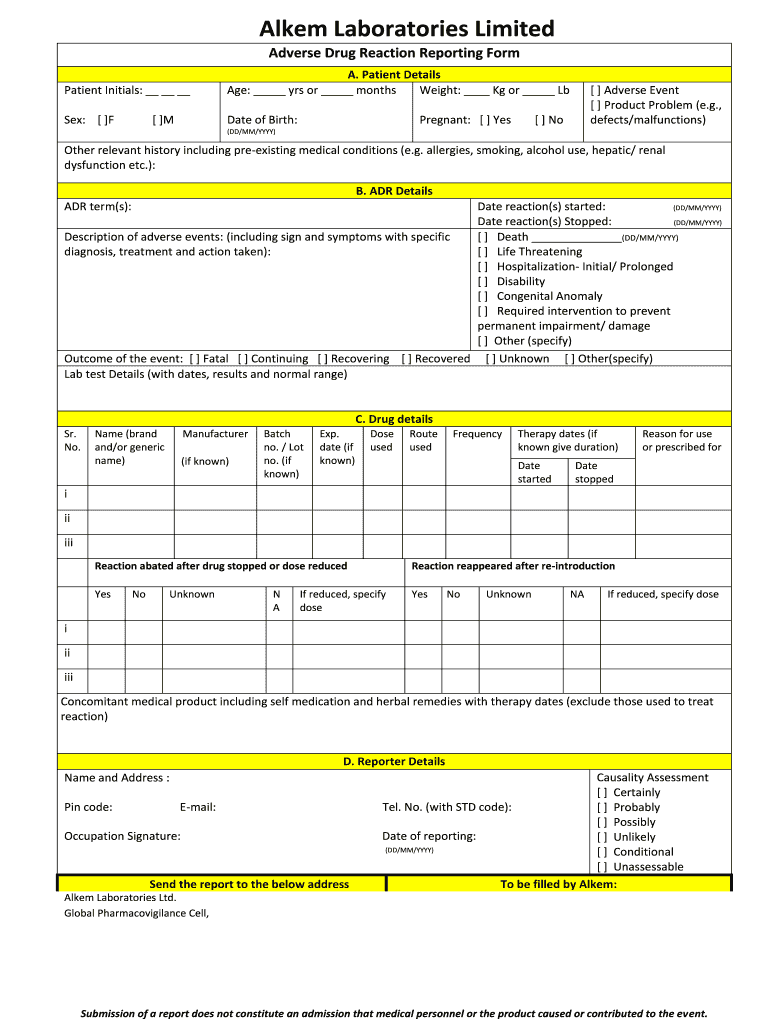 Fillable Online Adverse Event Reporting Form Fax Email Print PdfFiller