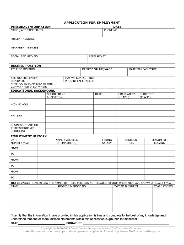 printable spanish job application form