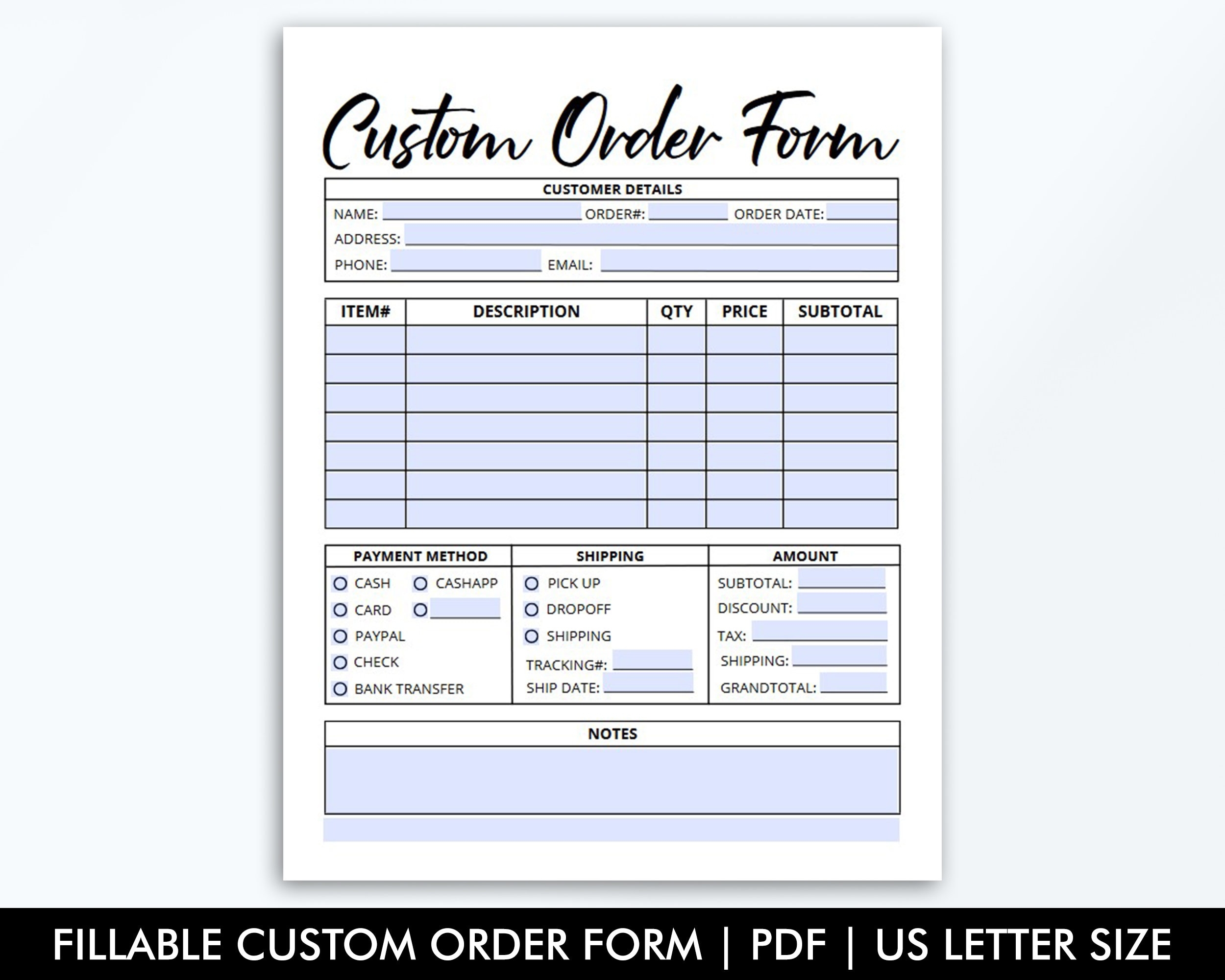 Fillable Order Form Editable Order Form Printable Small Business Form Craft Order Form PDF Digital File Instant Download Etsy