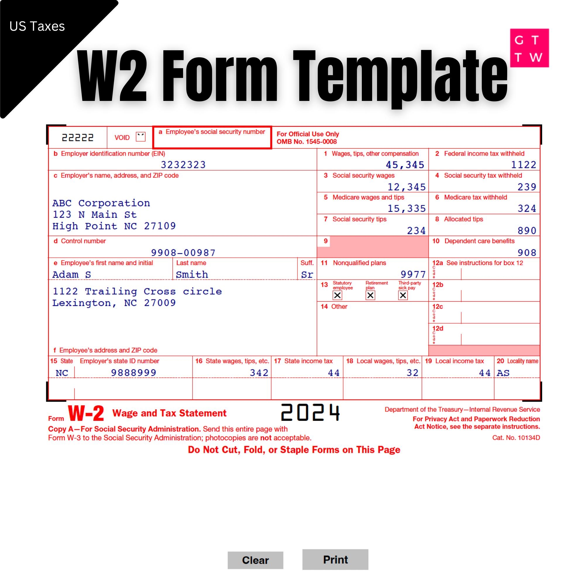 Fillable W2 Form 2025 Printable IRS Template digital Download Etsy