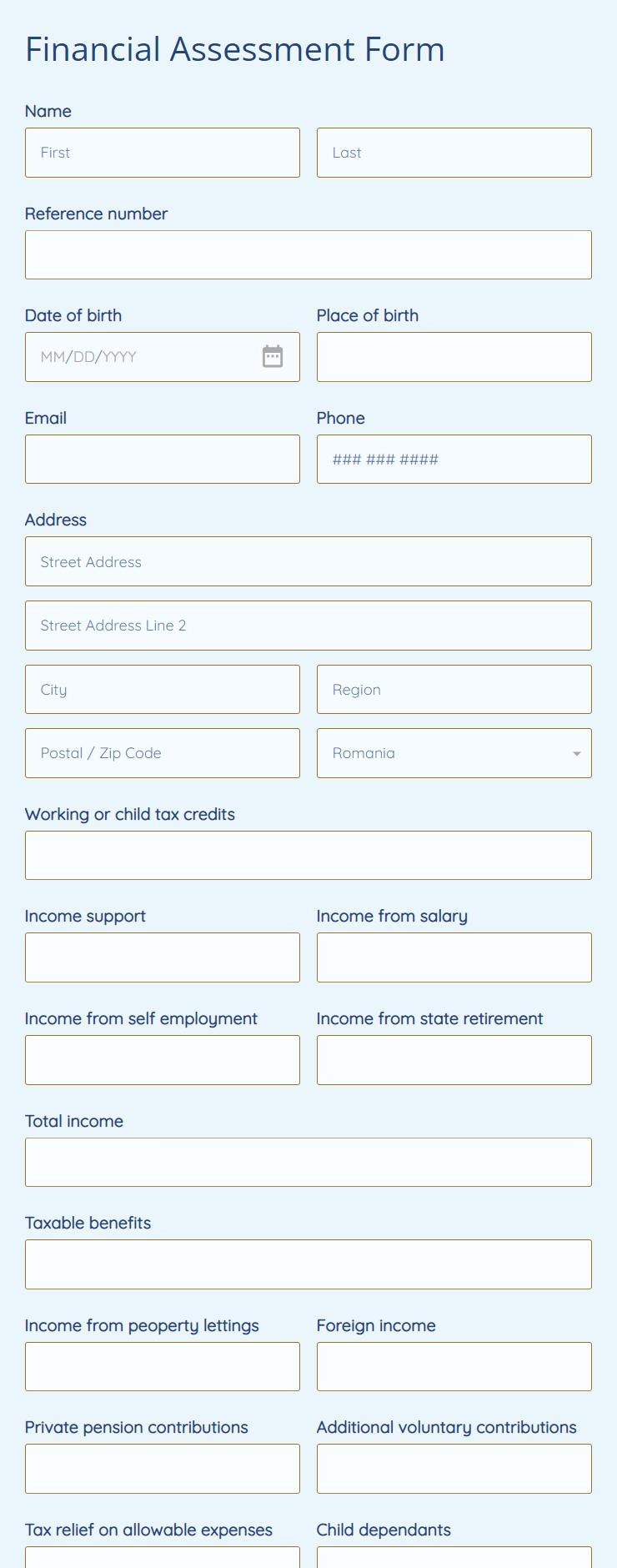 Financial Assessment Form Template 123FormBuilder