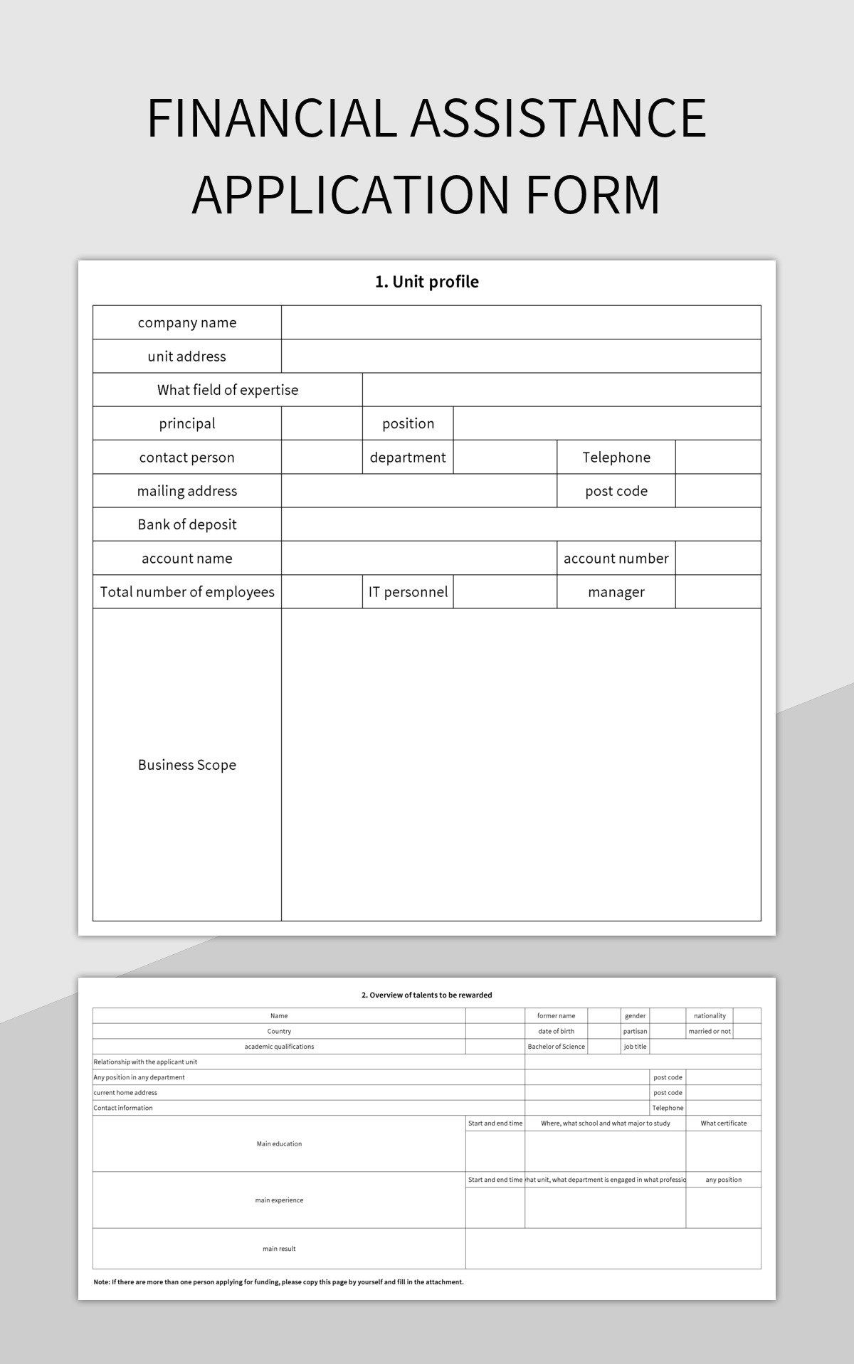 Financial Assistance Application Form Excel Template And Google Sheets File For Free Download Slidesdocs
