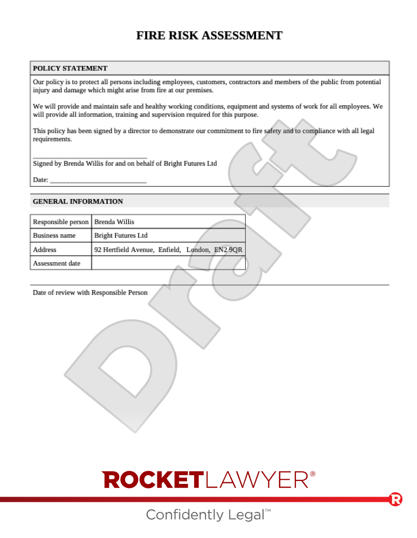 Fire Risk Assessment Template FAQs Rocket Lawyer UK