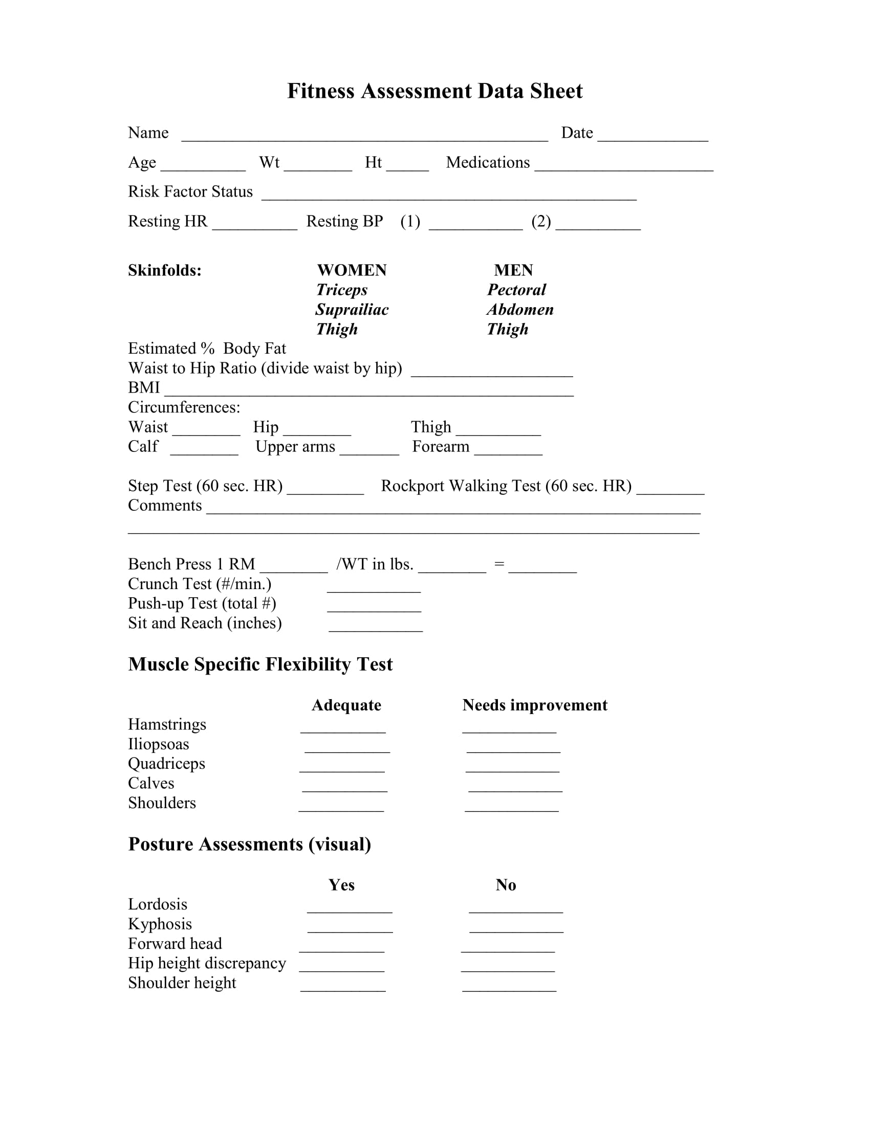 Fitness Assessment Form