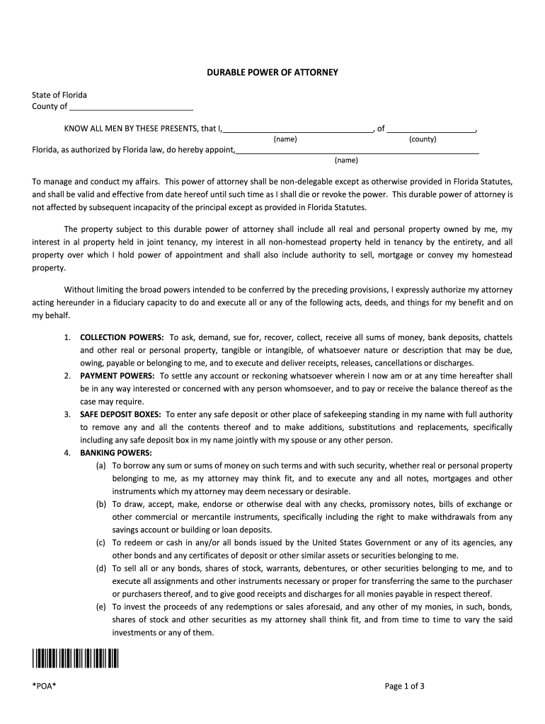 free printable durable power of attorney form florida
