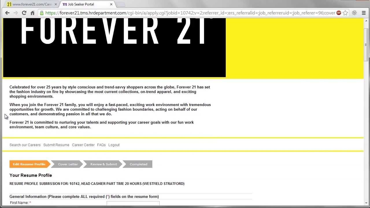 Forever 21 Application Online Video YouTube