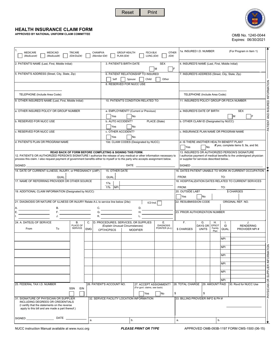 Form CMS 1500 Fill Out Sign Online And Download Fillable PDF Templateroller