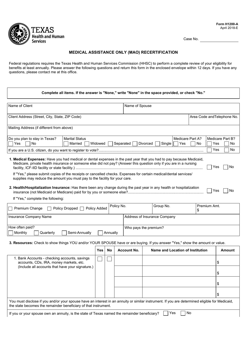texas medicaid application form printable