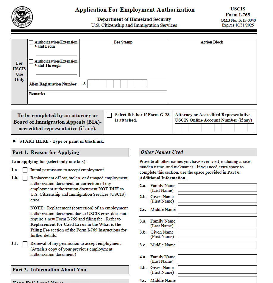 Form I 765 Work Permit Templates Samples Form I 765 Work Permit Templates Samples