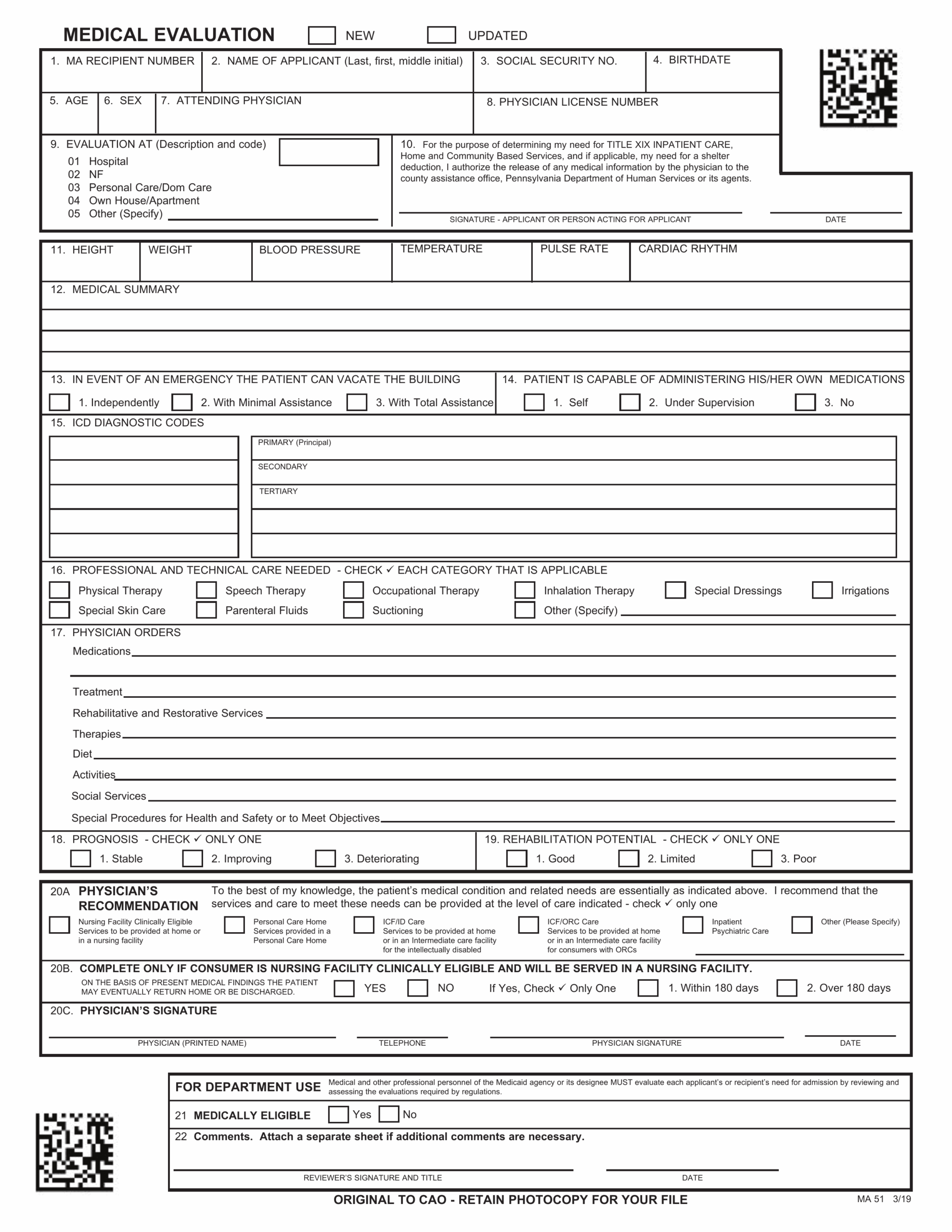 medical evaluation form