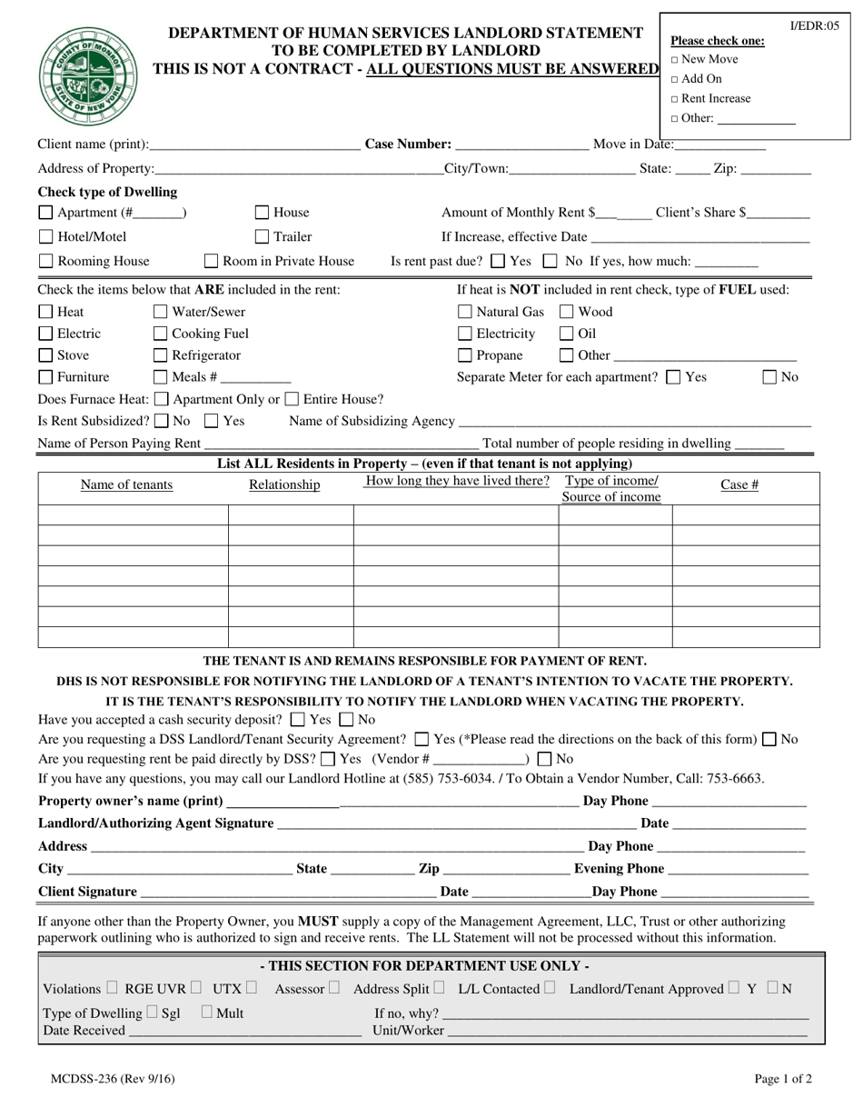 Form MCDSS 236 Fill Out Sign Online And Download Printable PDF Monroe County New York Templateroller