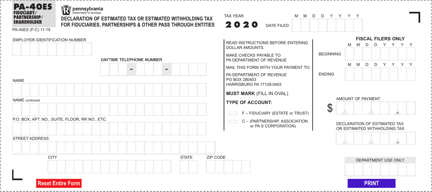 Form PA 40ES 2020 Fill Out Sign Online And Download Fillable PDF Pennsylvania Templateroller