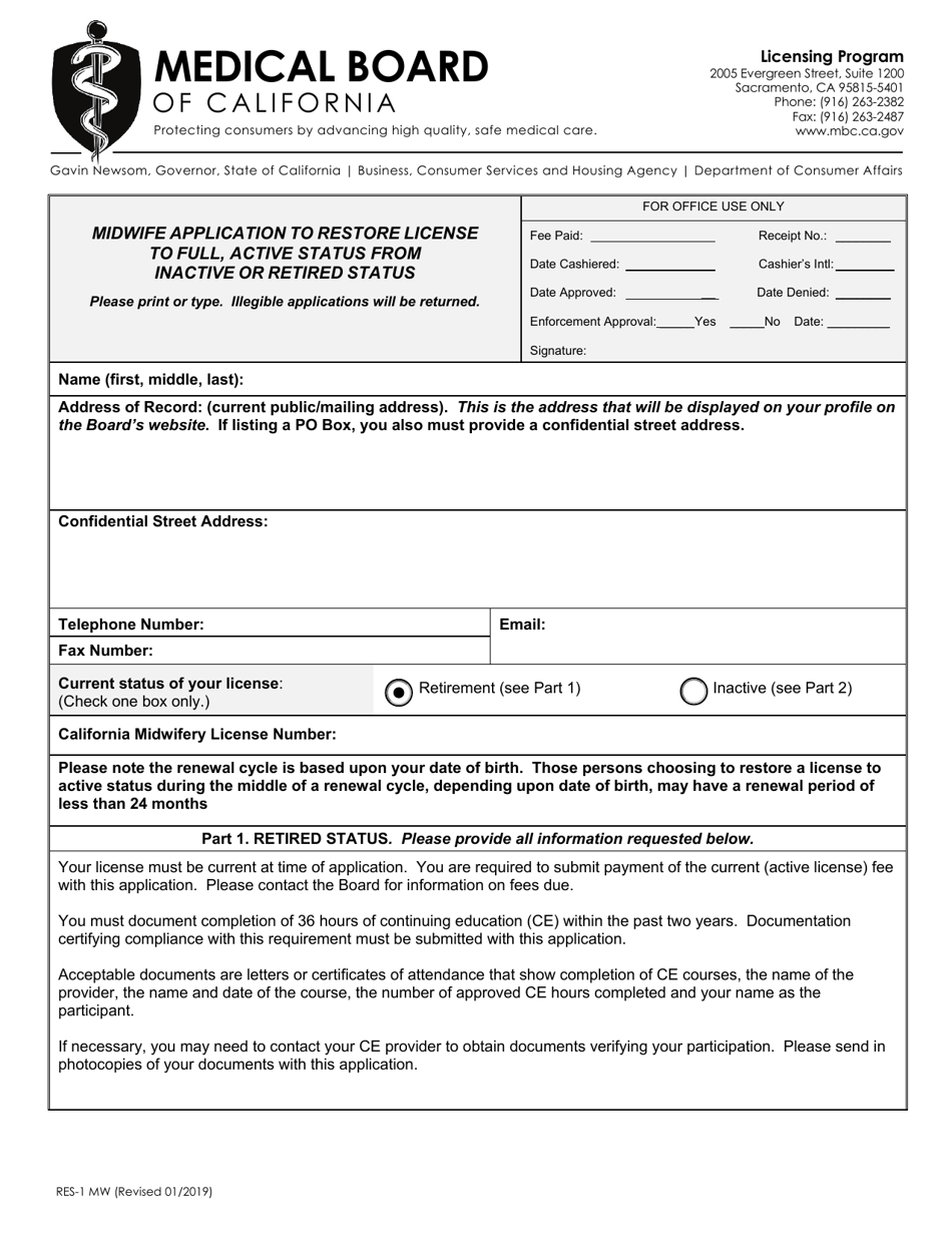 Form RES 1 MW Fill Out Sign Online And Download Fillable PDF California Templateroller