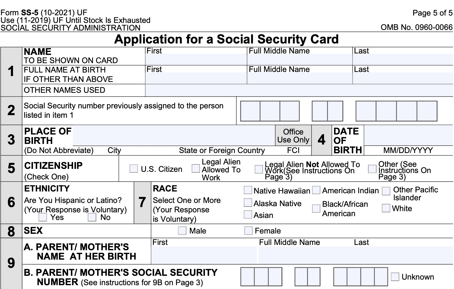 Form SS 5 Instructions Obtaining A New Social Security Card