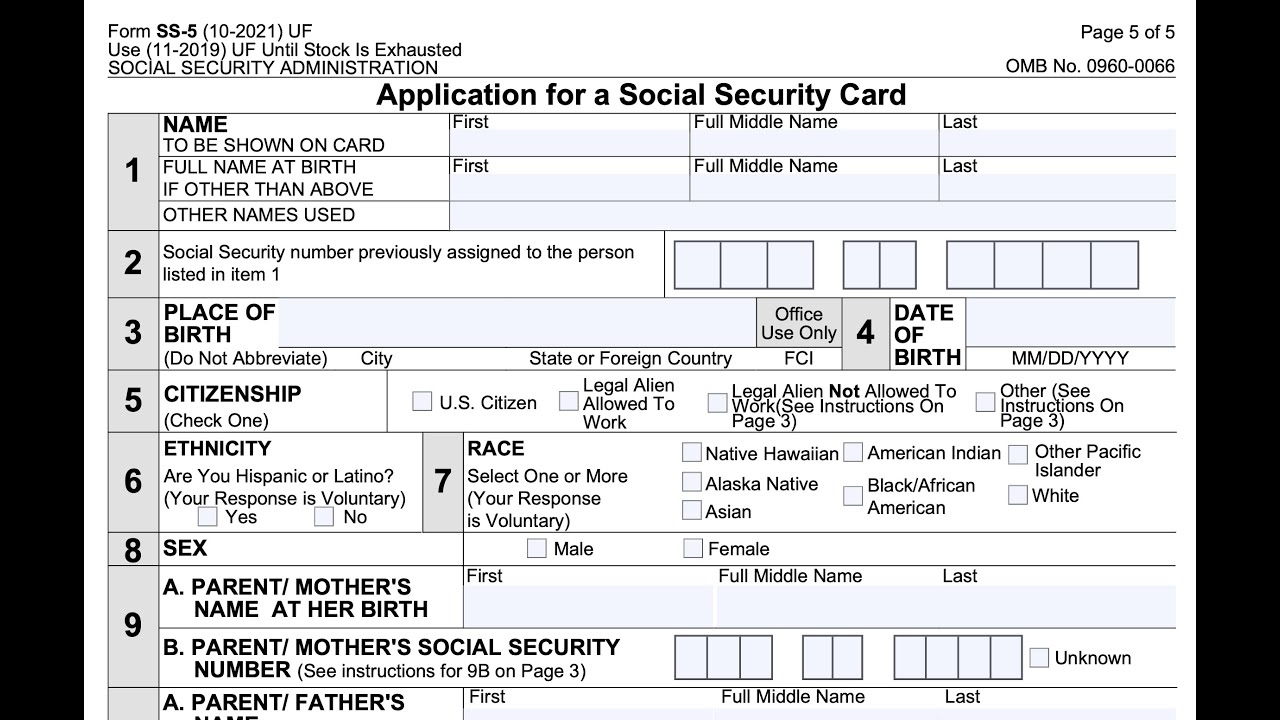 Form SS 5 Walkthrough Application For Social Security Card YouTube