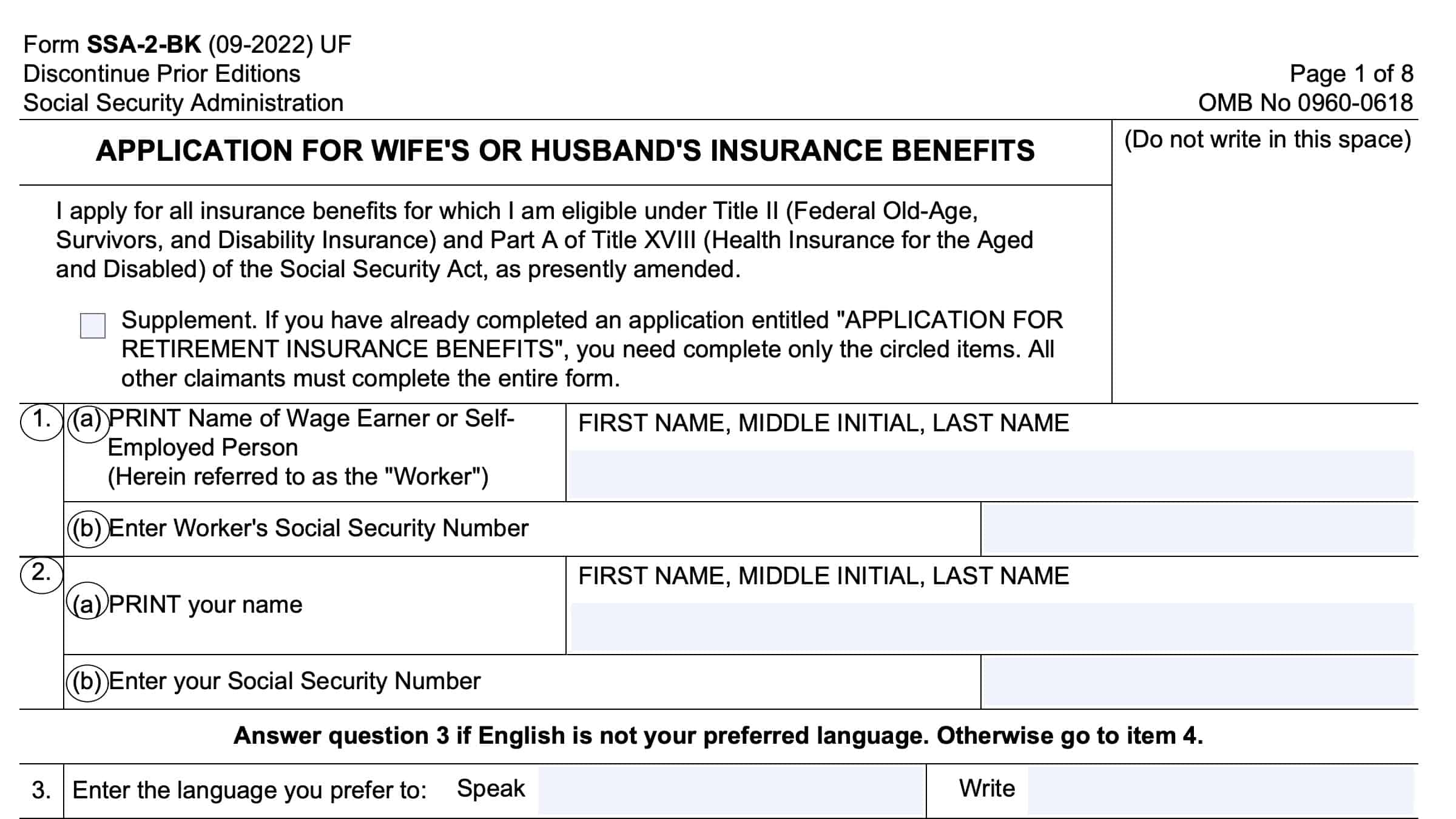 Form SSA 2 BK Claiming Social Security Spousal Benefits