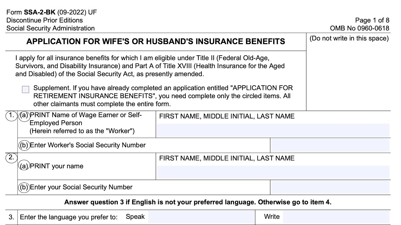 Form SSA 2 Walkthrough Application For Wife s Or Husband s Insurance Benefits YouTube