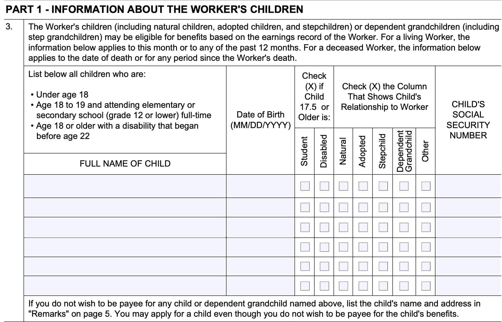 child disability form