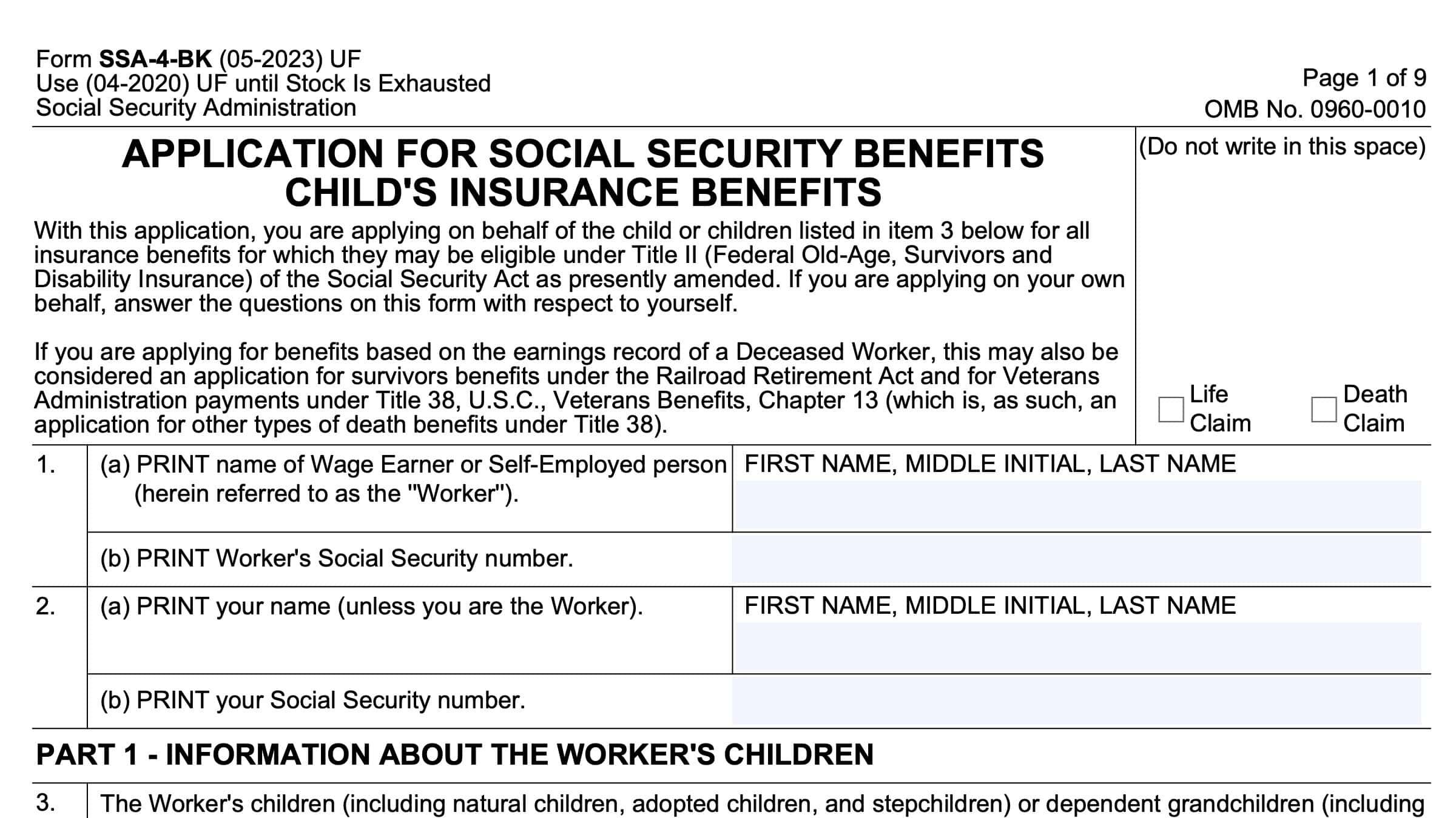 printable social security retirement application form