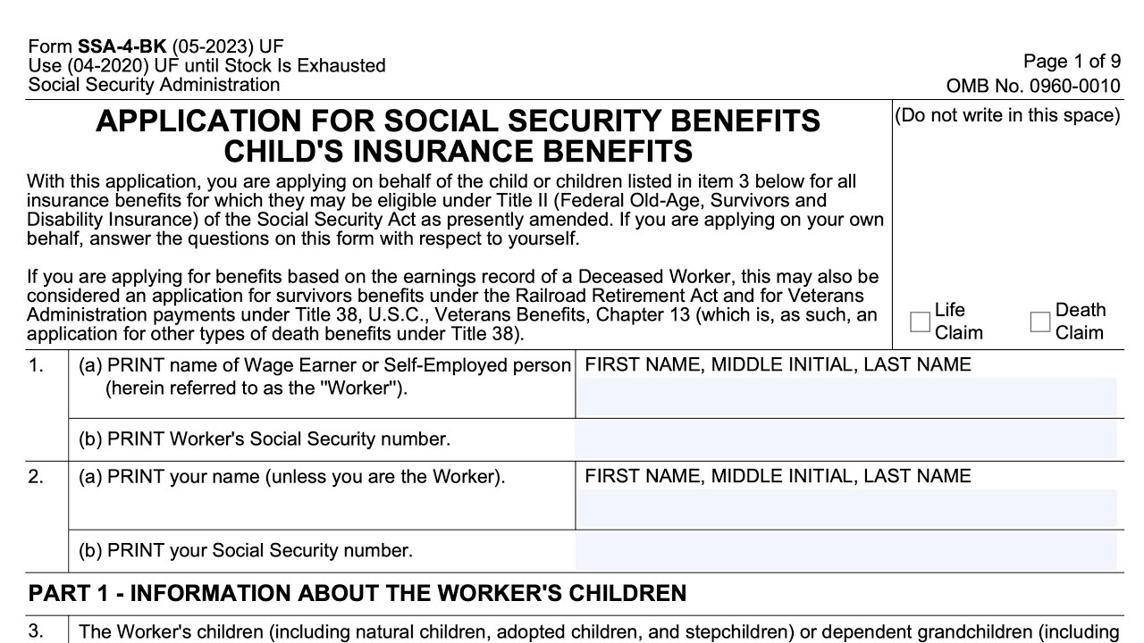 Form SSA 4 BK Walkthrough Application For Child s Social Security Benefits YouTube