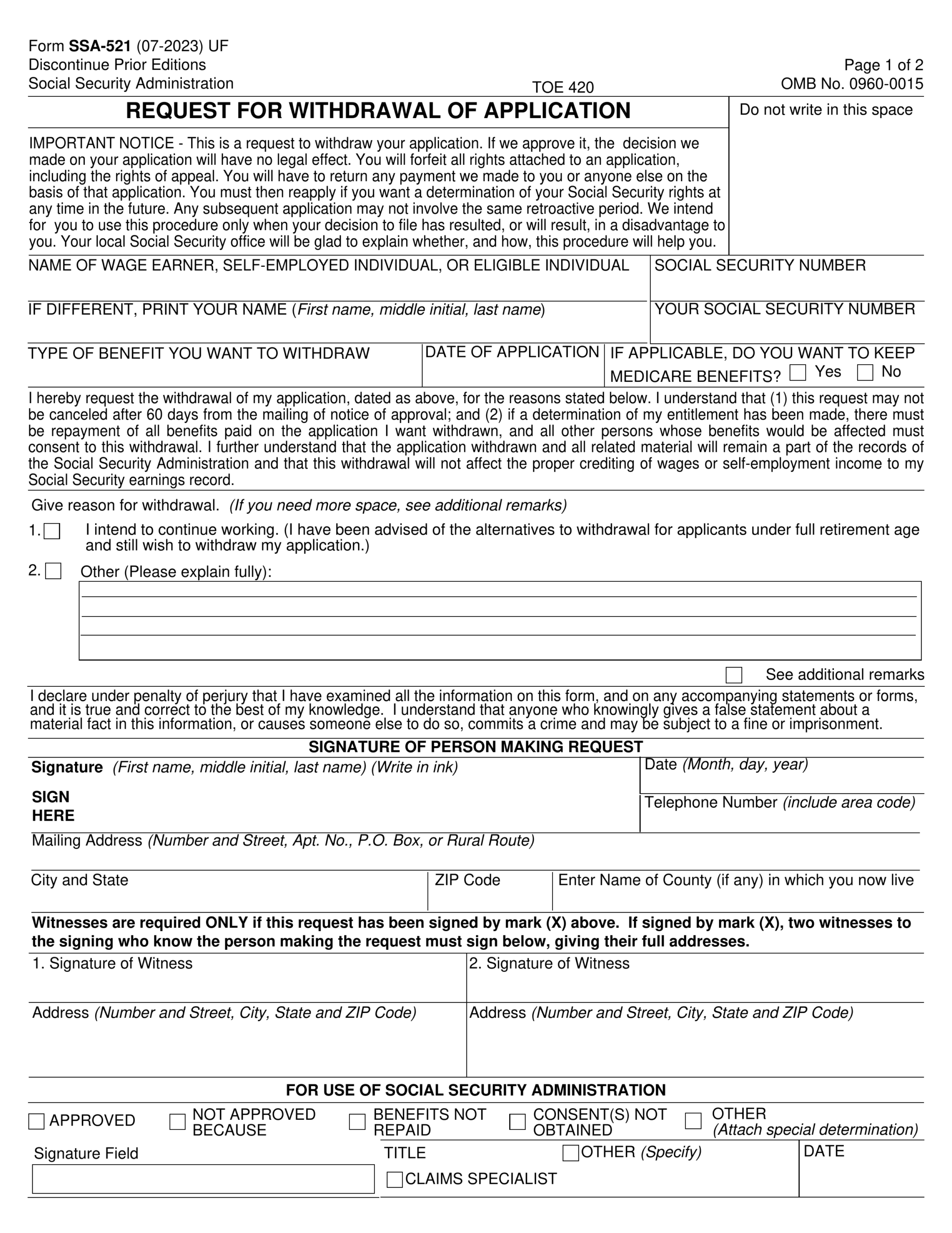 Form SSA 521 2024 2025 Fill Official Forms PDF Guru