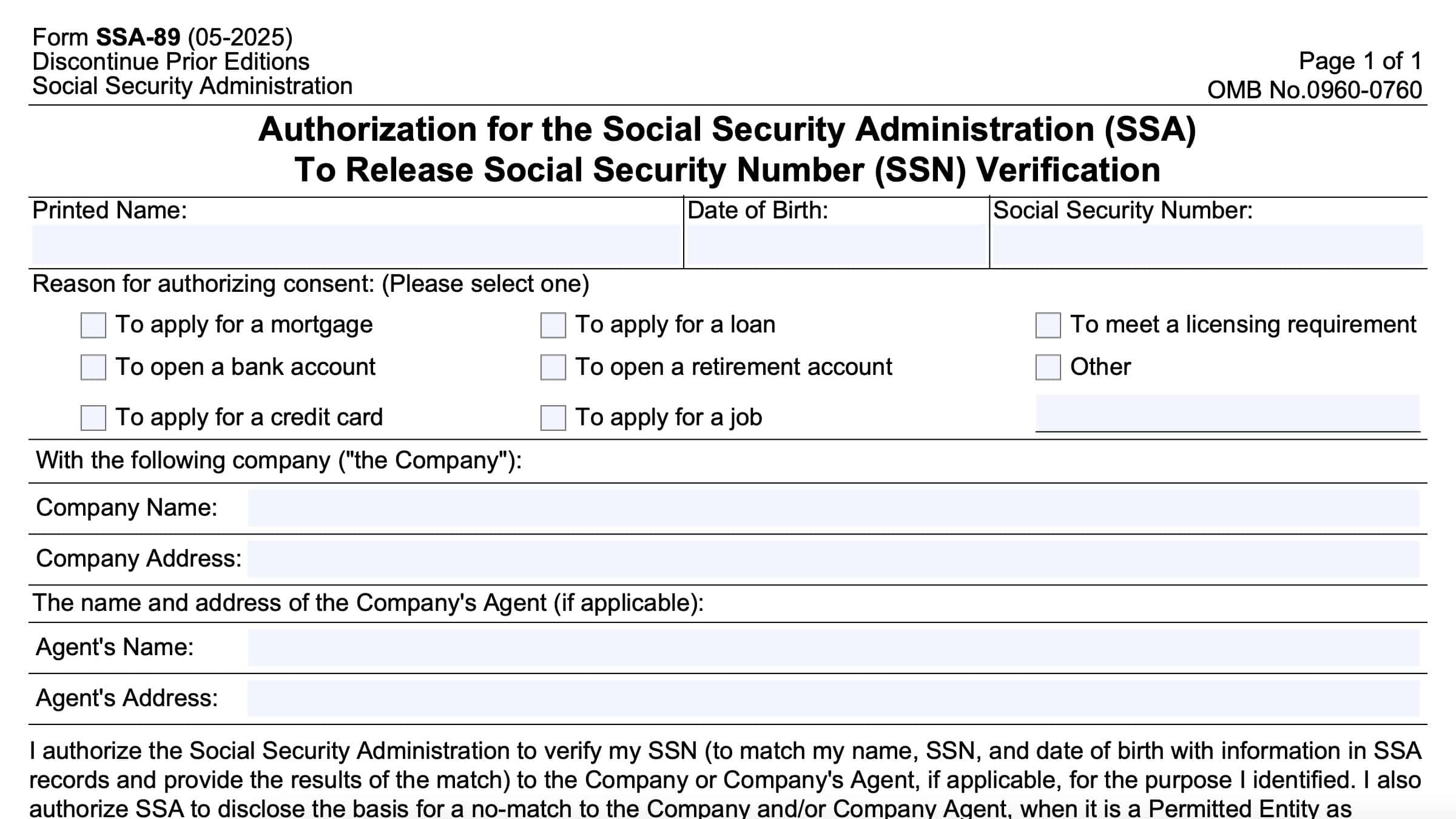 Form SSA 89 Instructions SSN Verification