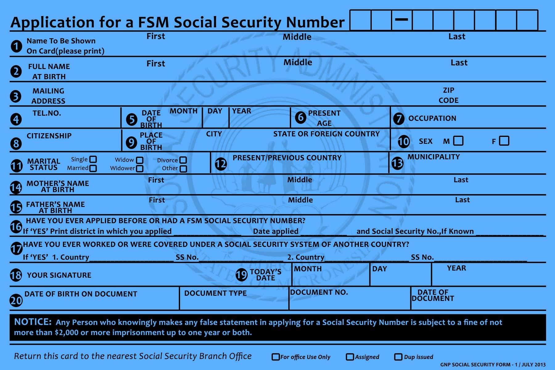 Forms FSM Social Security Administration Forms FSM Social Security Administration
