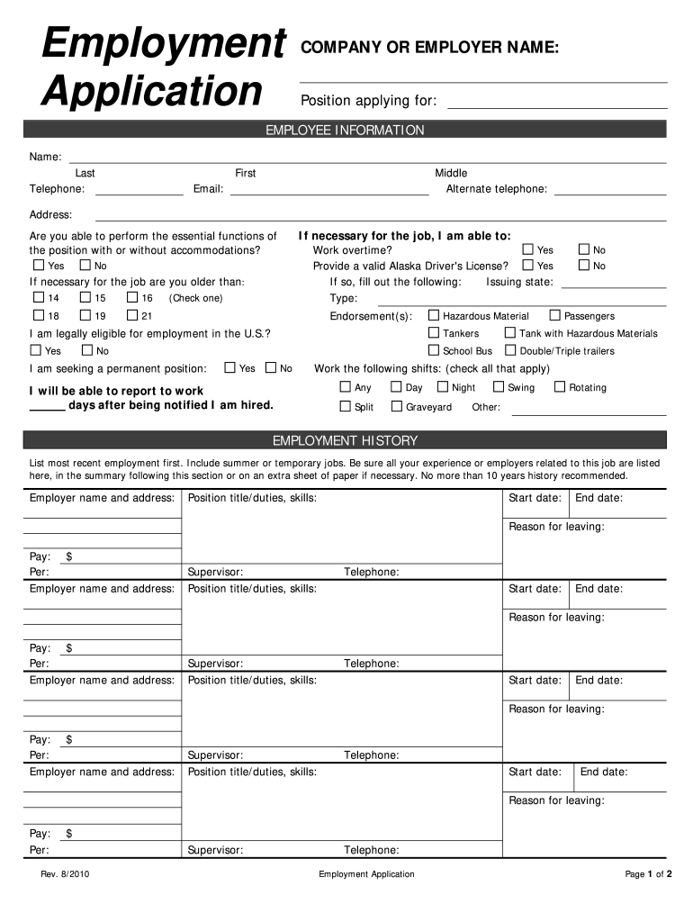 free printable work application form