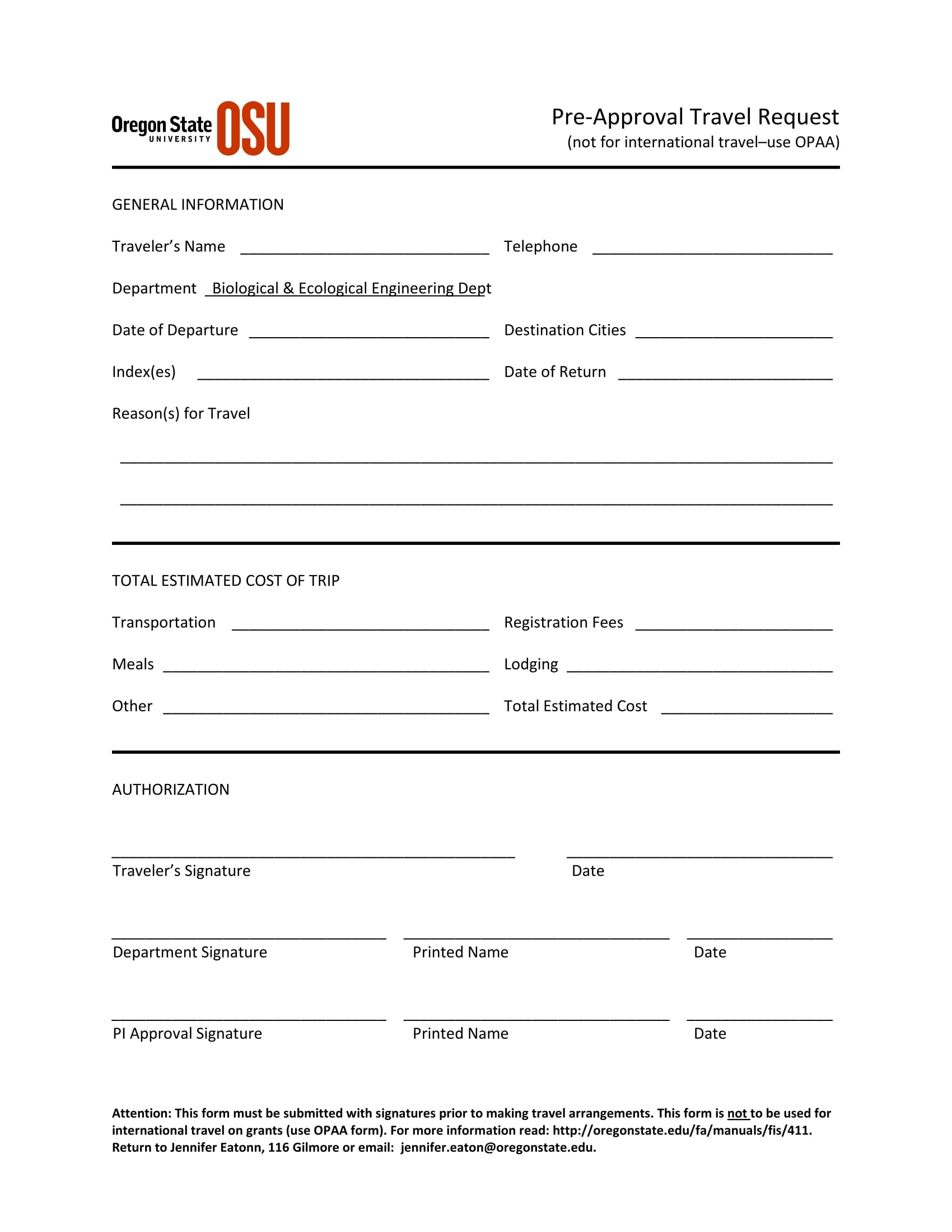 travel approval form