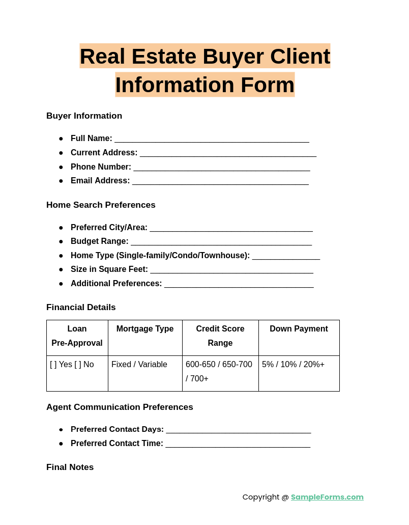 FREE 10 Real Estate Client Information Form Samples PDF MS Word Google Docs Excel