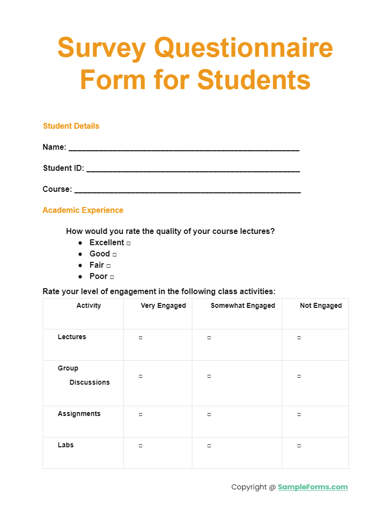 FREE 10 Survey Questionnaire Form Samples PDF MS Word Google Docs