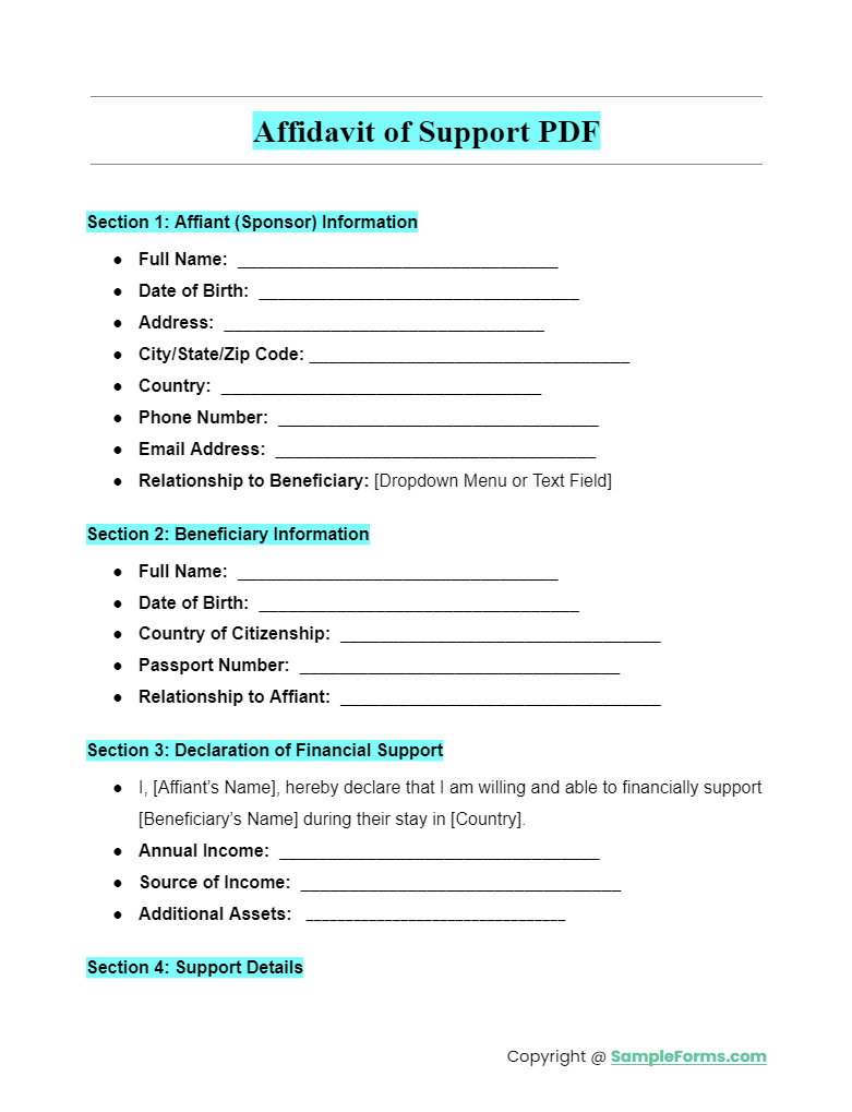 FREE 11 Affidavit Of Support Form Samples PDF MS Word Google Docs