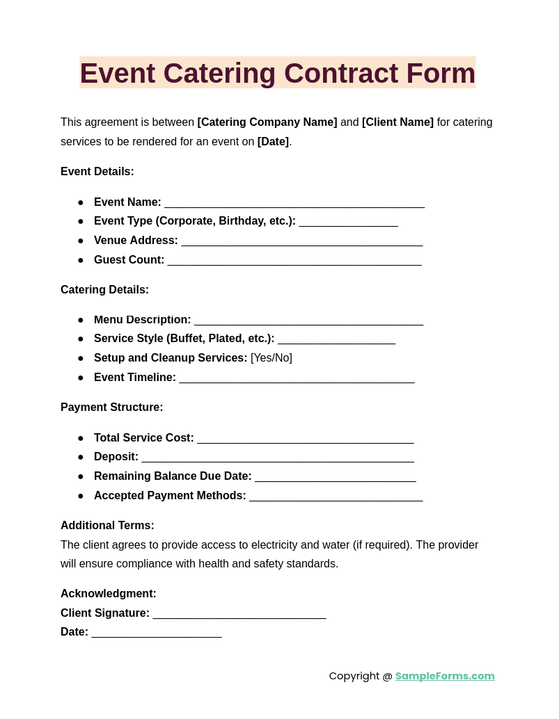 event agreement form