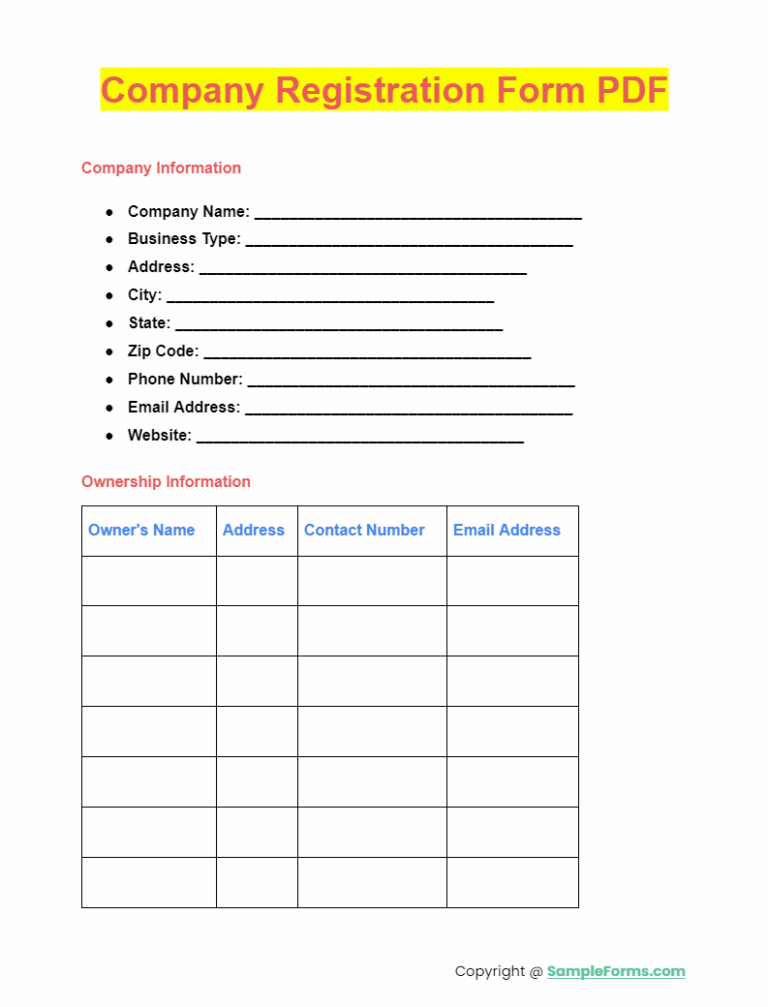 FREE 11 Company Registration Form Samples PDF MS Word Google Docs
